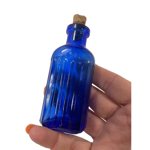 Ribbed Cobalt Poison Bottle Antique Blue American 1 Ounce Poison Bottle with Cor - Picture 4 of 11